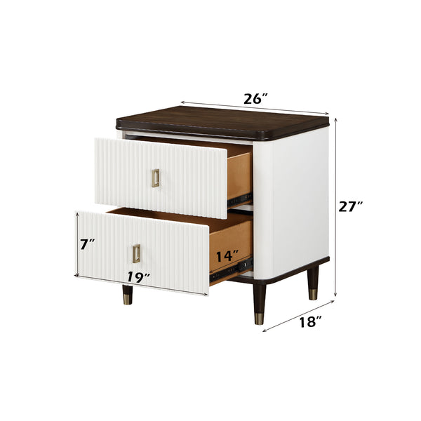 English Elm Carena White & Walnut Night Stand with USB Port, Poplar/MDF Build, Smooth Dovetail Drawer Storage B2726P247220