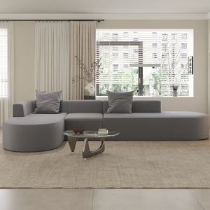 English Elm L Shaped Modular Sectional Sofa - 110" Grey Corduroy Couch With Movable Ottoman For Ultimate Comfort W3670S00003