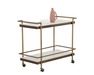 Sunpan Contardi Bar Cart - Elegant Rustic Bronze Frame with Marble-Look Concrete Shelves for Indoor/Outdoor Use