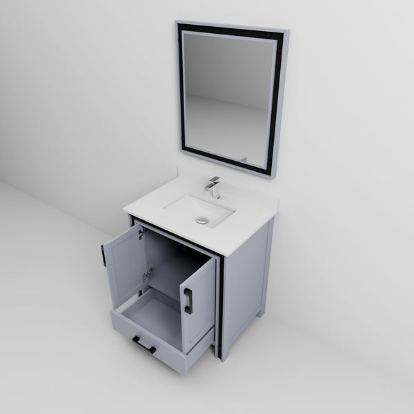 English Elm Dark Grey Bath Vanity 30" W x 22" D with White Quartz Top, Chrome Faucet, 28" Mirror, Durable Surface B2731S01343
