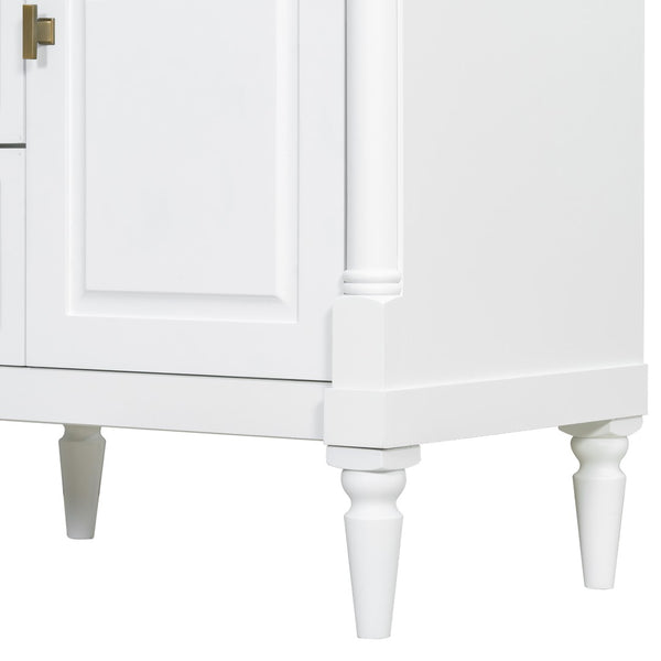 English Elm 30" Freestanding Bathroom Vanity Rubberwood Frame Ceramic Sink Flip Drawer Storage White N725P356062K