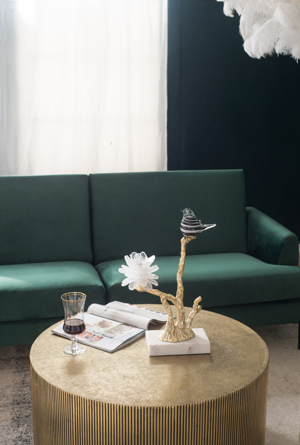 English Elm Aluminum Candle Holder With Elegant Black Bird Figurine And Marble Stand For Stylish Home Décor W2078P172361