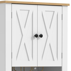 English Elm Bar Cabinet Farmhouse 69 Inch with Rgb Led Barn Door Wine Rack and Charging Station White N728P438603W