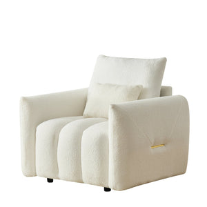 English Elm 35 Inch Teddy Velvet Lounge Chair Sculptural Cloud Seat for Modern Apartment Living Off White W2564P457792