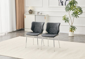 English Elm Dark Oil Waxed Faux Leather Dining Chair Set with Diamond Tufted High Back Metal Legs Dark Gray W3493P444894
