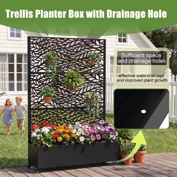 English Elm Metal Galvanized Raised Garden Bed on Wheels with Trellis for Climbing Vines Outdoor W5312P460793