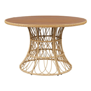 English Elm Durable Outdoor Round Acacia Wood Wicker Dining Table Seats Six Patio Entertainer Teak N770P345268T