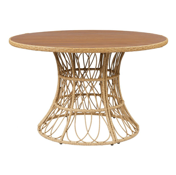 English Elm Durable Outdoor Round Acacia Wood Wicker Dining Table Seats Six Patio Entertainer Teak N770P345268T