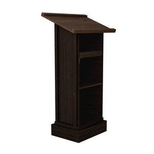 English Elm Wood Podium Stand 44" Tall Rustic Lectern with Mic Space, Sliding Shelf, Cup Holder & Sturdy Build W1120P330144