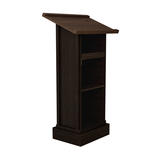 English Elm Wood Podium Stand 44" Tall Rustic Lectern with Mic Space, Sliding Shelf, Cup Holder & Sturdy Build W1120P330144