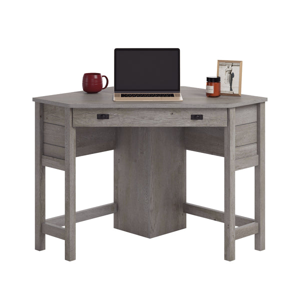 English Elm Corner Computer Desk with Pull-Out Keyboard Drawer, Brown Engineered Wood, Compact Sturdy Workstation B356P402667