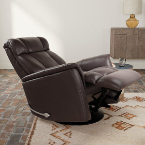 English Elm Global Swivel Glider Recliner In Bentley Dark Brown Faux Leather - Adjustable Headrest & Footrest Comfort B339P323104