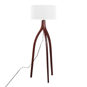 English Elm Wishbone Contemporary Floor Lamp with Linen Shade and Tripod Wood Base for Living Room Ambiance Walnut B202S01380