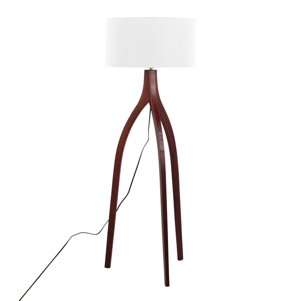 English Elm Wishbone Contemporary Floor Lamp with Linen Shade and Tripod Wood Base for Living Room Ambiance Walnut B202S01380