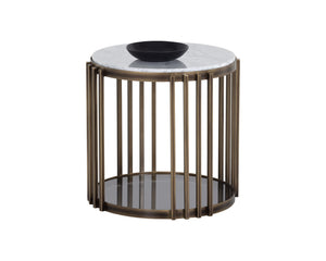 Sunpan Naxos Side Table - Elegant Carrara Marble & Smoked Glass Design with Rustic Bronze Frame for Luxury Spaces