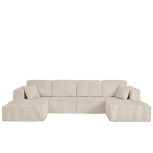 English Elm U-shaped Modular Corduroy Sectional Sofa Sleeper Spacious Living Room Lounge Couch Beige W487S00425