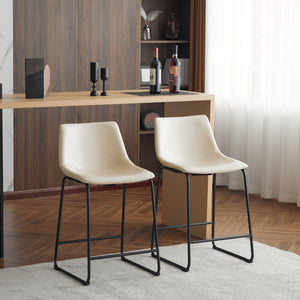 English Elm Christopher Knight Home® - (Set of 2) Vintage Cream & Black Counter Stools with Thick Cushion, Iron Sled Legs, Footrest — 24" Comfort N780P170743C