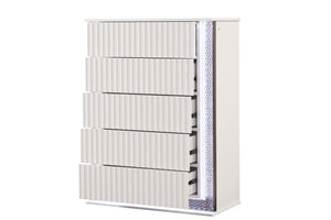 English Elm Fabio Contemporary Queen 5Pc Bedroom Set With Led Lighting, Diamond Accents & White Wood Finish P1 B009S01809-GIGA