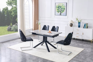 English Elm Modern Extendable Rectangular Dining Table with Scratch‑Resistant MDF Top and Matte Geometric Legs, Space‑Saving Centerpiece for Home or Office W3493S00008