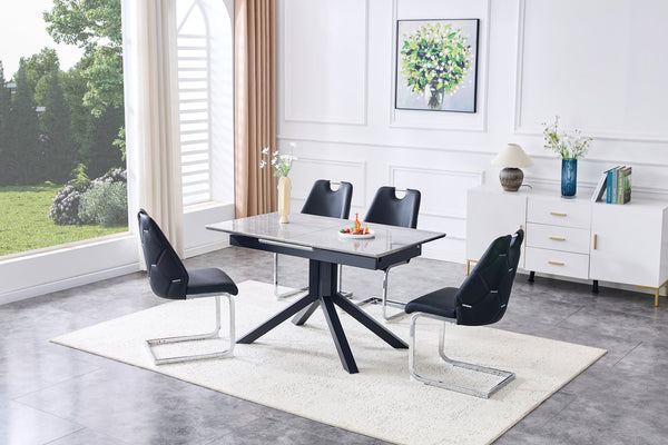 English Elm Modern Extendable Rectangular Dining Table with Scratch‑Resistant MDF Top and Matte Geometric Legs, Space‑Saving Centerpiece for Home or Office W3493S00008