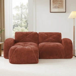 English Elm L-shaped Velvet Sectional Sofa Tufted Modular Design with High Density Foam Boneless Build Red+Brown W714S01594