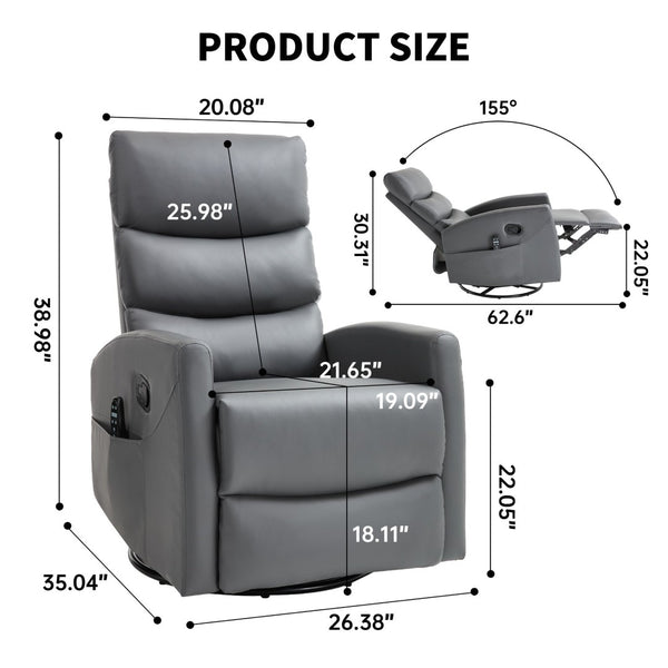 English Elm Heat Massage Rocker Swivel Recliner with 8 Vibration Nodes Fabric Lounge Chair W3224P322245