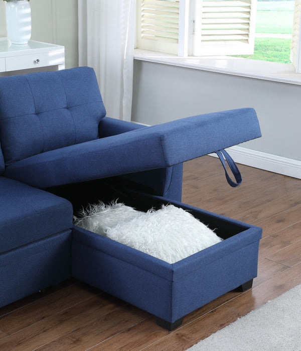 English Elm Jardin Reversible L-shaped Sectional Sleeper Sofa with Chaise Storage and Tufted Fabric Blue B2749S00007