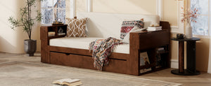 English Elm Queen Daybed with Hydraulic Desk Storage Drawers and Convertible Sofa for Small Spaces Espresso LT000272AAP