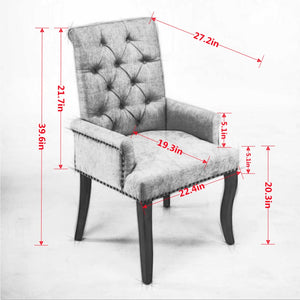 English Elm Upholstered Chenille Club Dining Chair Tufted High Back with Curved Solid Wood Legs Blue W1143P449346