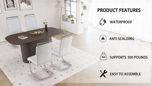 English Elm 63" Modern Mid-Century Brown Mdf Dining Table & 4 Pu Armless Chairs Set For Stylish Entertaining W2189S00671