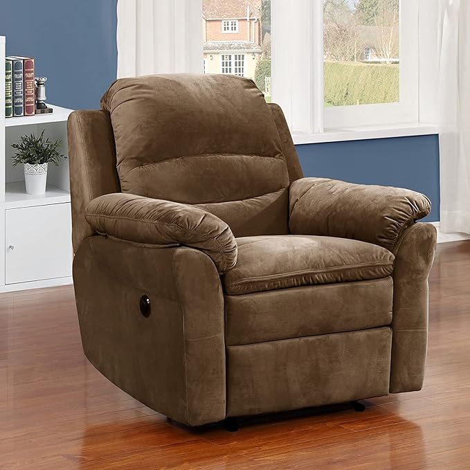 English Elm Modern Electric Recliner Chair with USB Charging, 2-Speed Lumbar Massage, Plush Polyester Comfort B347P327587