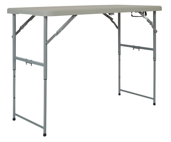 OSP Home Furnishings 4' Folding Resin Table with Adjustable Height Steel Frame for Indoor Outdoor Events BT04FA