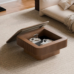 English Elm 31.5'' Square Wood Veneer Flip Top Storage Coffee Table with Slat Detail for Living Rooms Walnut W1435P375246