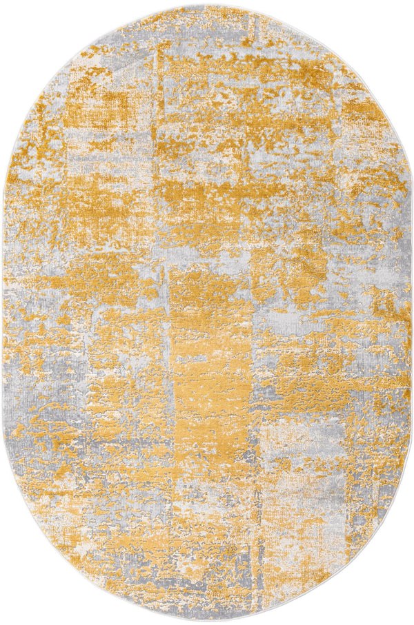 Unique Loom Finsbury Elizabeth Machine Made Abstract Rug Yellow, Ivory/Gray 5' 3" x 8' 0"