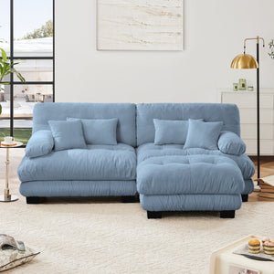 English Elm Cloud Couch Sectional Sofa - Luxurious Chenille 2-Seater With Pillows, Convertible Ottoman & More! W714S01080