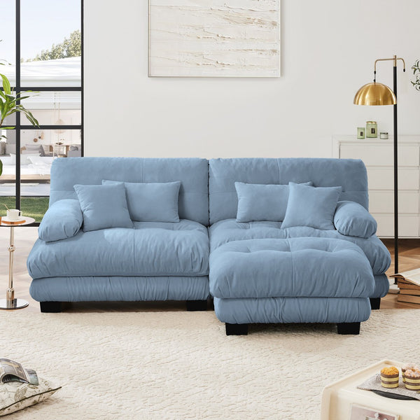 English Elm Cloud Couch Sectional Sofa - Luxurious Chenille 2-Seater With Pillows, Convertible Ottoman & More! W714S01080