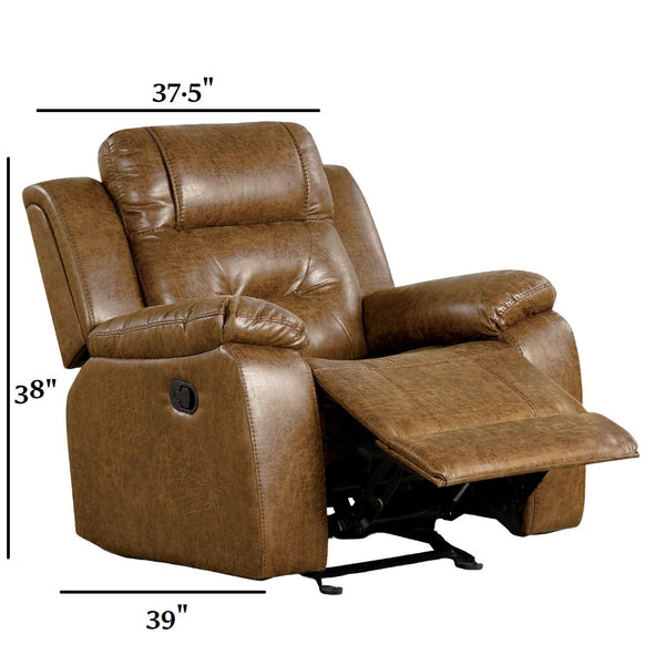 English Elm High Ezekius Manual Recliner with Pillow Top Arms and Leatherette Upholstery for Cozy Living Spaces Brown 31 L x 40 W x 27 H B2741P385039