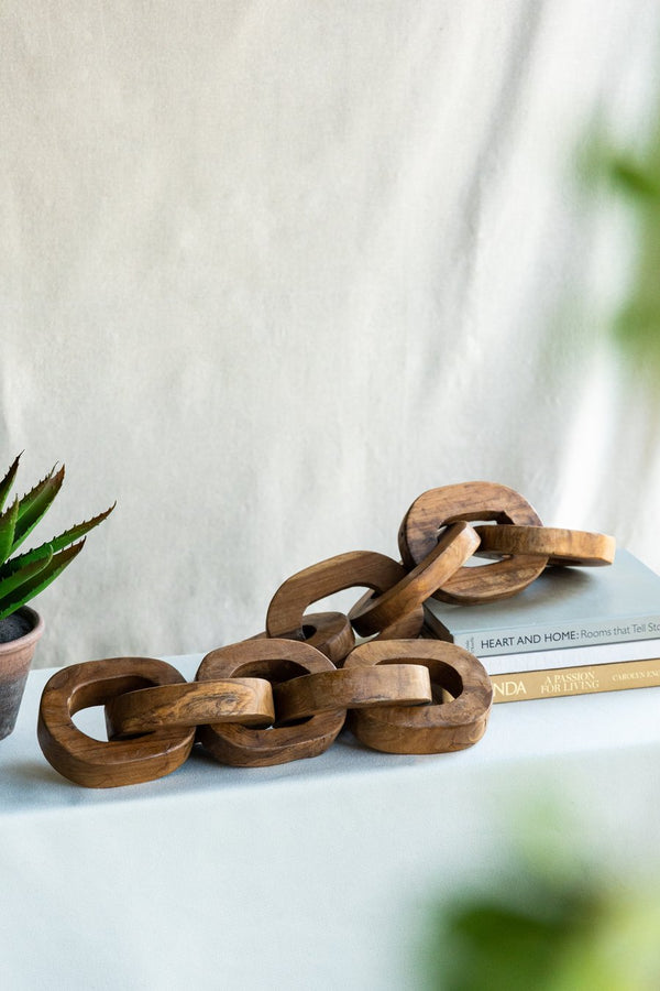 English Elm S/2 Teak Chain Decor Statues Set — 100% Teak Root Sculptures for Living Room, Hallway Accent, 24x14x14 W2078P360889