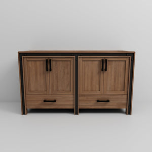 English Elm Rustic Barnwood Double Bath Vanity - 60" W, Charming Storage Solution With Soft-Close Drawers B2731P260714-GIGA