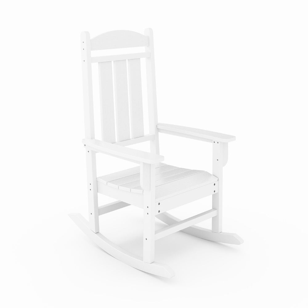 English Elm Beige Hdpe Poly Lumber Porch Rocking Chair with High Back for Outdoor Patio Use White B195P198772