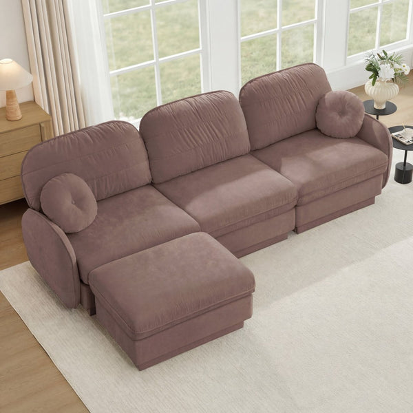 English Elm 105" Chenille Sectional Sofa with Movable Ottoman Deep Seat Quilted Cushions Living Room Rose Dust W714S01778