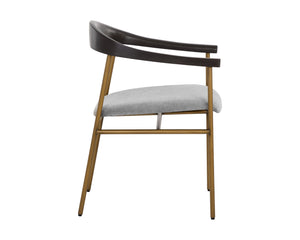 Sunpan Giorgio Mid-Century Modern Dining Armchair with Antique Brass Legs and Durable Performance Fabric
