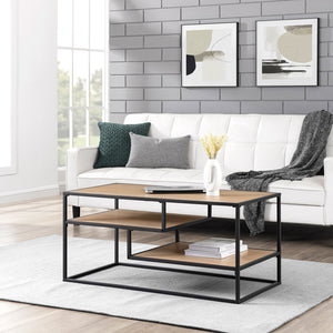 English Elm Walker Edison - Contemporary Two-Tone Metal Coffee Table with Floating Shelves, Powder-Coated Steel, Durable MDF Laminate Finish Light Brown 43 L x 26 W x 5 H B185P169014
