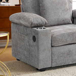 English Elm Ergonomic Oversized Chair with Ottoman Firm Chenille Support, Reclining Sofa Bed, Cupholders & USB Grey W2606P293157
