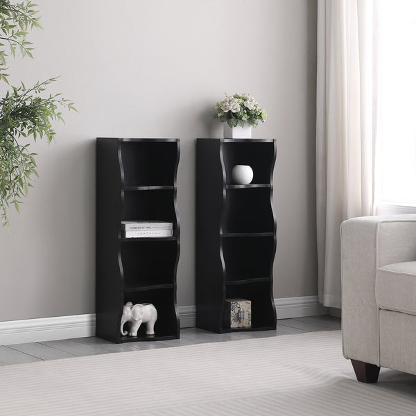 English Elm 8-layer ultra-thin 8-tier tall bookshelf with wavy edge design, space-saving display shelf for home office Black W487P339358