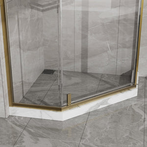 English Elm Goodyo Neo-angle Corner Shower Enclosure Tempered Glass Gold Stainless Frame D163147164