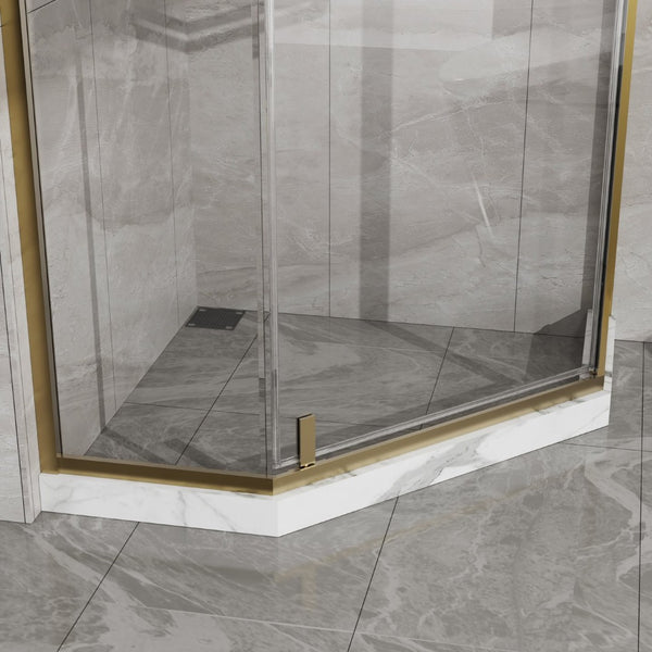 English Elm Goodyo Neo-angle Corner Shower Enclosure Tempered Glass Gold Stainless Frame D163147164