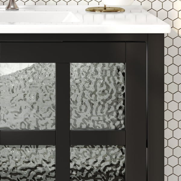 English Elm Christopher Knight Home® - 36" Bathroom Vanity with Ceramic Sink, Solid Wood Legs, Waterproof Finish, Soft-Close Hinges, Open Shelf, Silver Knobs Black N817P286249B