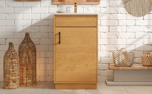 English Elm 20-inch Farmhouse Bathroom Vanity with Ceramic Sink, Freestanding Single Cabinet, Soft-Close Door, Adjustable Shelf, Natural Wood-Grain Finish N710P334910P