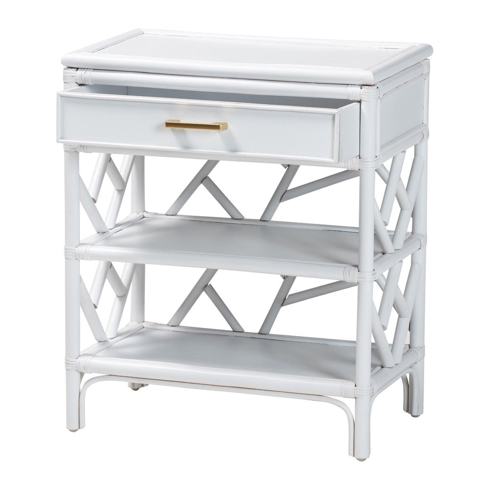 English Elm Natural Rattan Woven Geometric Nightstand with Drawer Open Shelves Coastal Bedroom B2750P467861